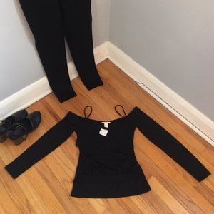 Black Off-the-Shoulder Spaghetti Strap Top
